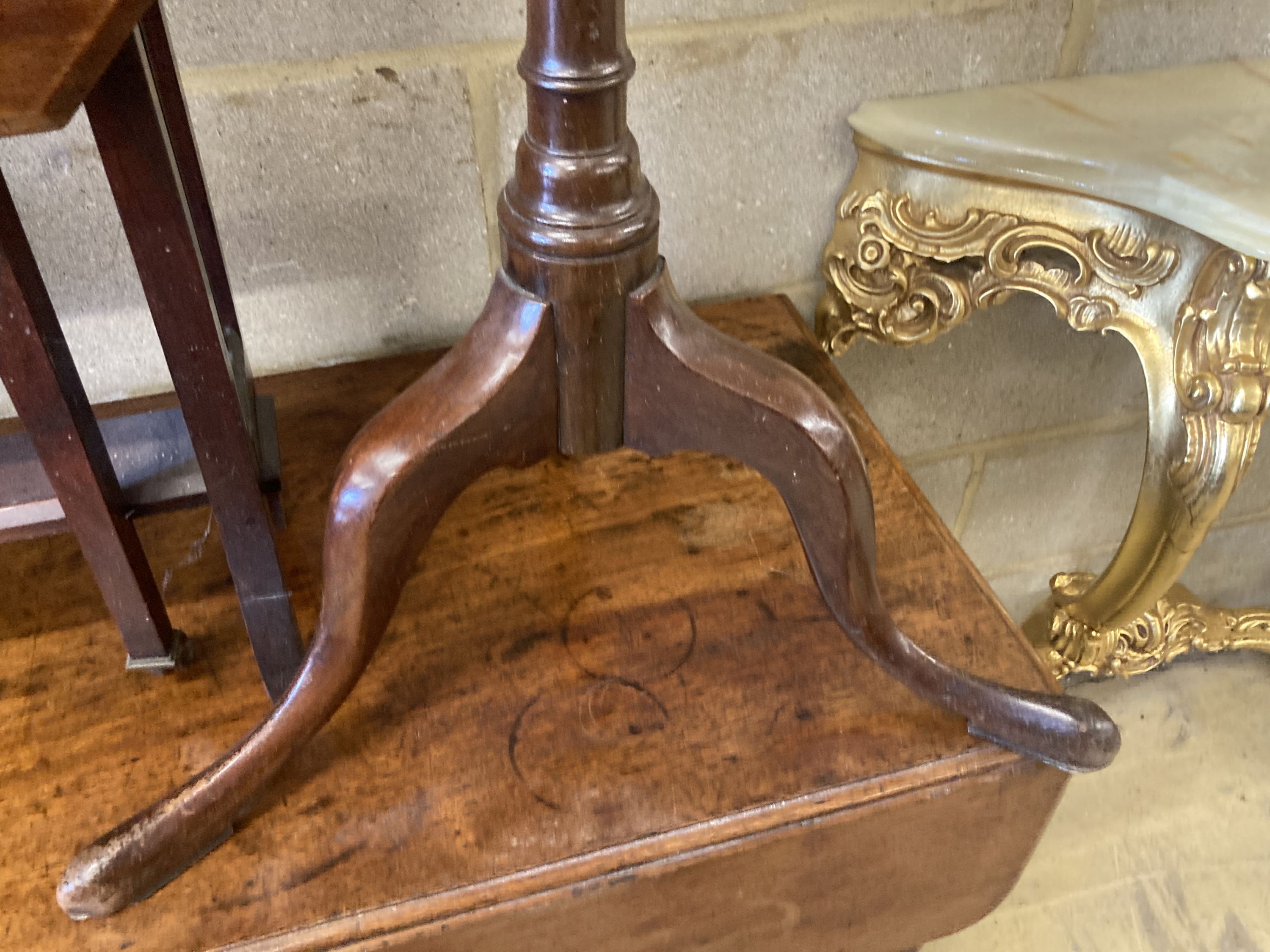 An early 20th century mahogany tripod wine table, 38cm diameter, height 74cm, together with an Edwardian mahogany Sutherland table